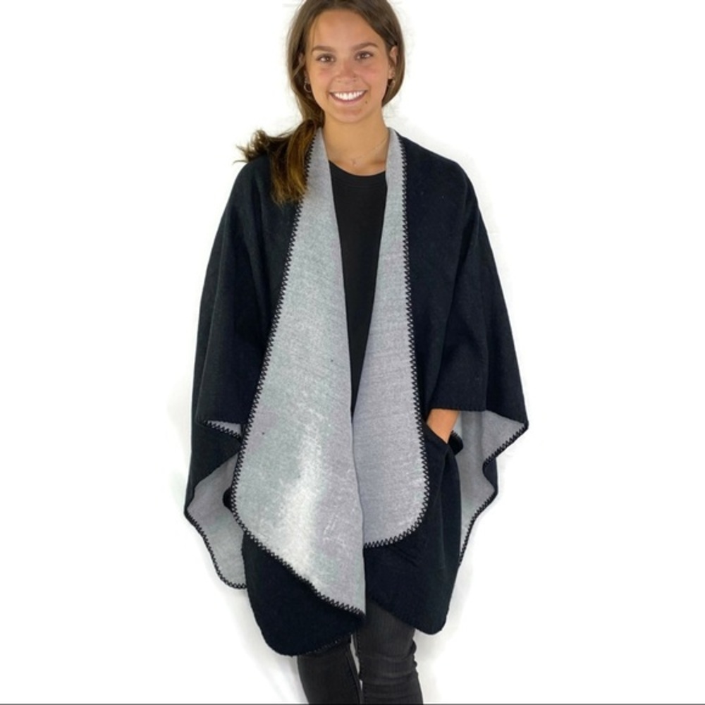 Black & Gray Horse Blanket Style Wrap / Cape Super Soft Fleece